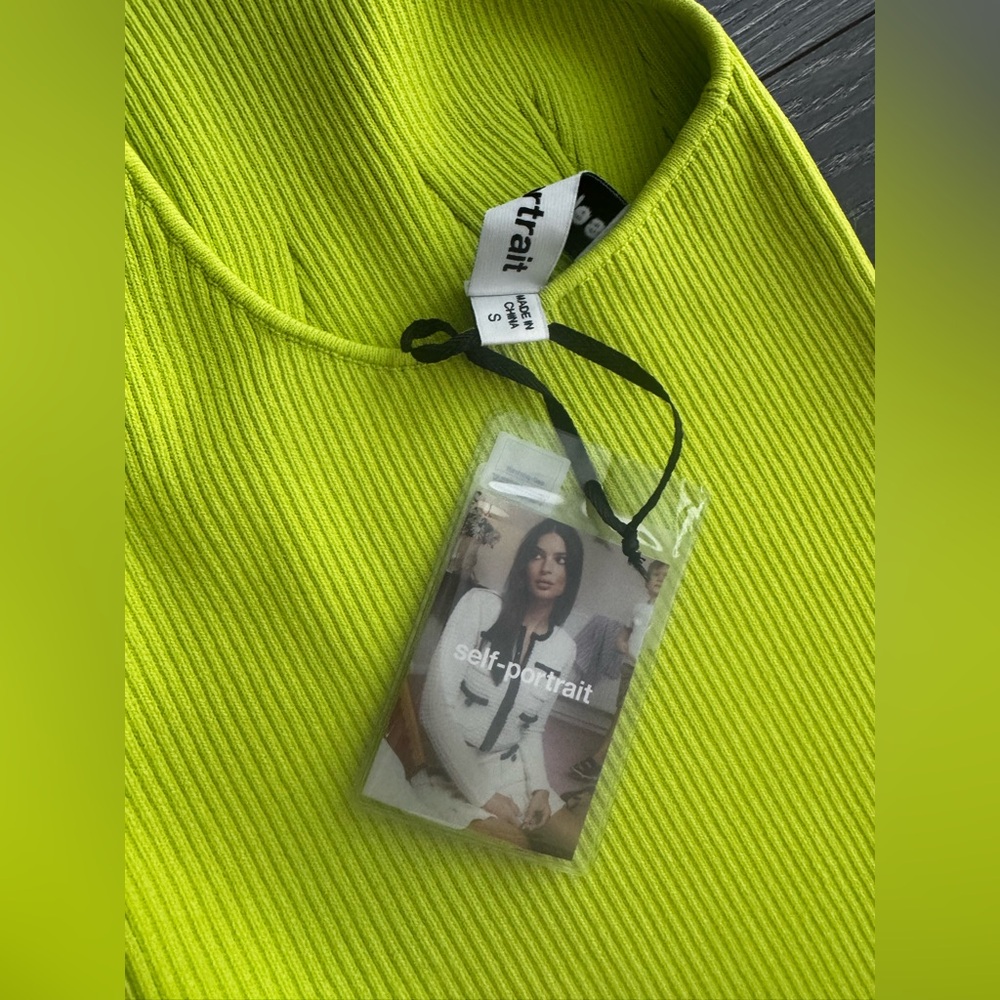 Self Portrait One - Shoulder Ribbed Knit Midi Dress Lime US 4 - Picture 6 of 6